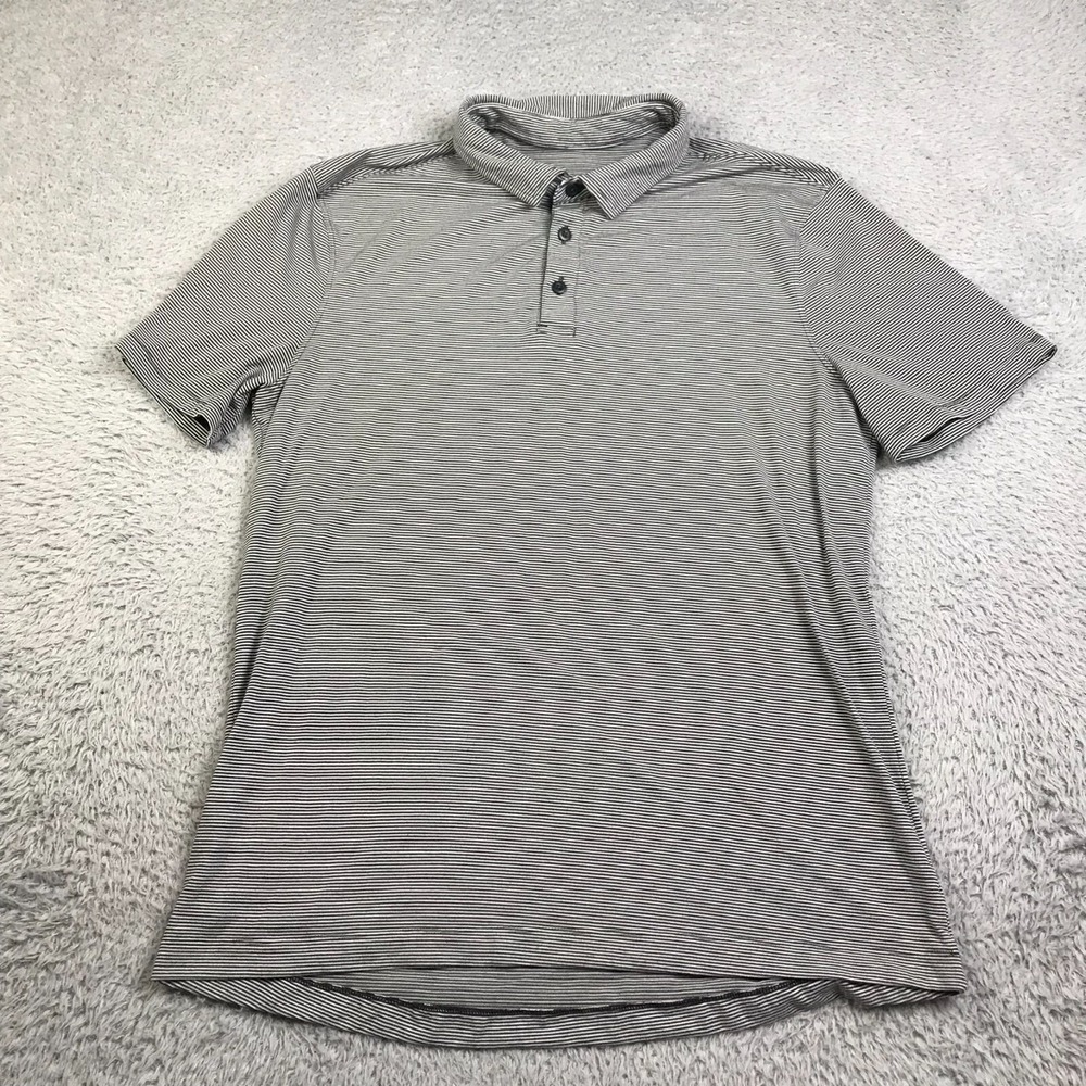 Lululemon Shirt Mens L Black/White Striped Performance Short Sleeve Polo